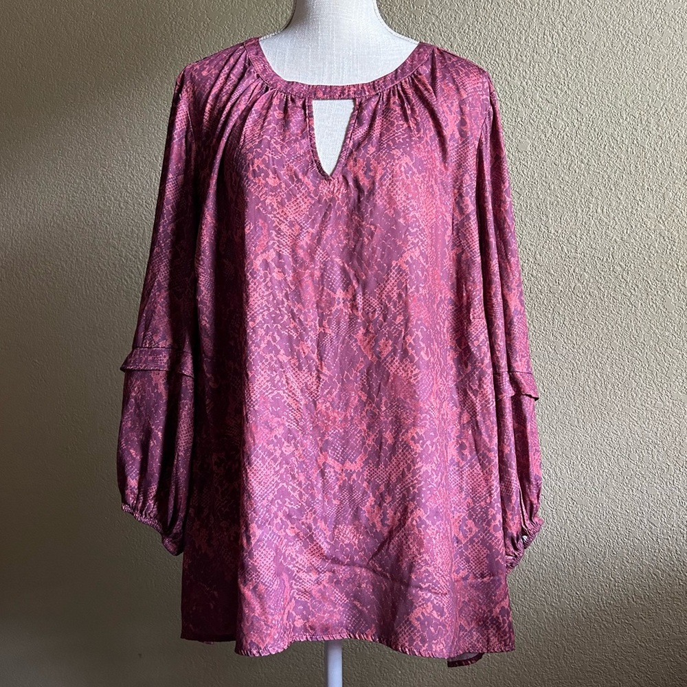 Anthropologie Dolan Red Snake Print Long Sleeve Blouse 3X